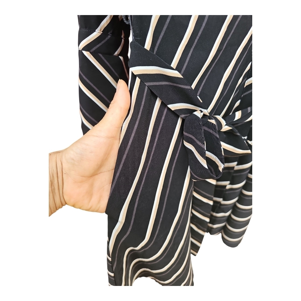 Banana Republic Striped Black with White Gold Stripes Belted Collar Dress Size 6 - Picture 6 of 12